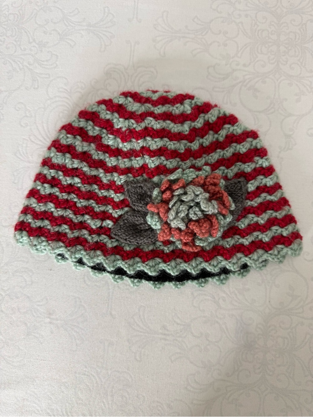 Tara 100% Wool Handspun Handknit Knit Beanie with Flower One Size